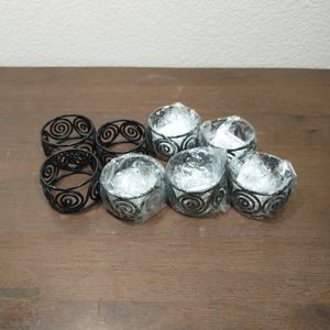 Set of 8 Vintage Dark Brown Metal Napkin Rings - Swirl pattern